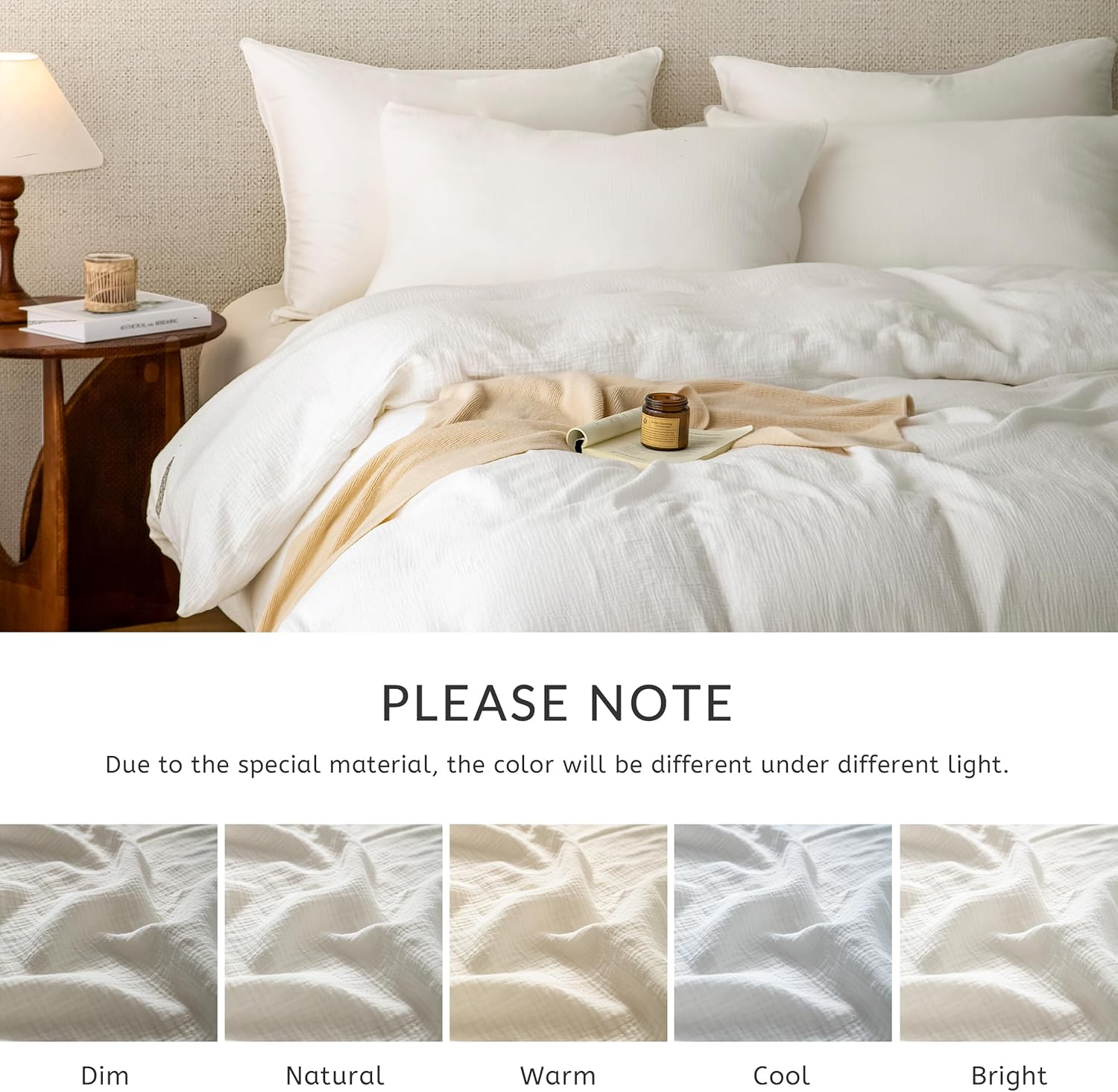 Muslin Duvet Cover 100% Washed Cotton, Queen Size Duvet Cover Set Linen Like, Minimalist Soft Comforter Cover 3 Pieces, Lightweight Gauze Duvet Cover with 2 Pillowcases, 90”x90”, Pure White - Image 7