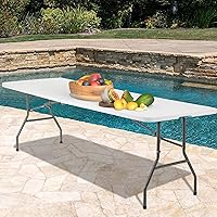 Vista 7 de Mesa plegable de 8 pies, mesas plegables de plástico resistente con asa de transporte, mesa plegable por la mitad ligera con función de bloqueo