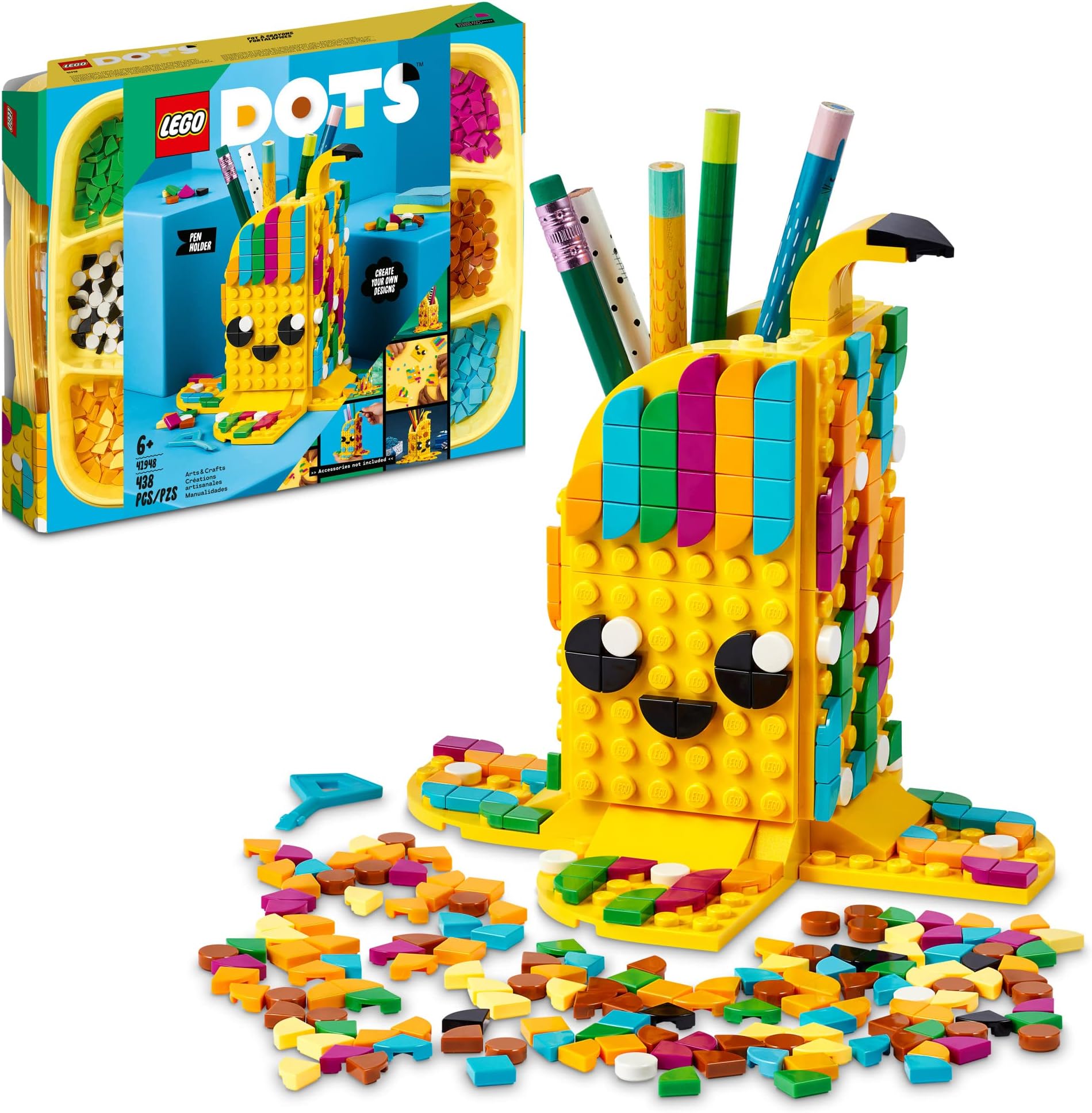 41948 DOTS Cute Banana Pen Holder, Arts and Crafts Set, Toy Pencil Pot Desk Organizer, DIY Bedroom Accessories, Gifts for Kids, Girls & Boys 6 Plus Years Old