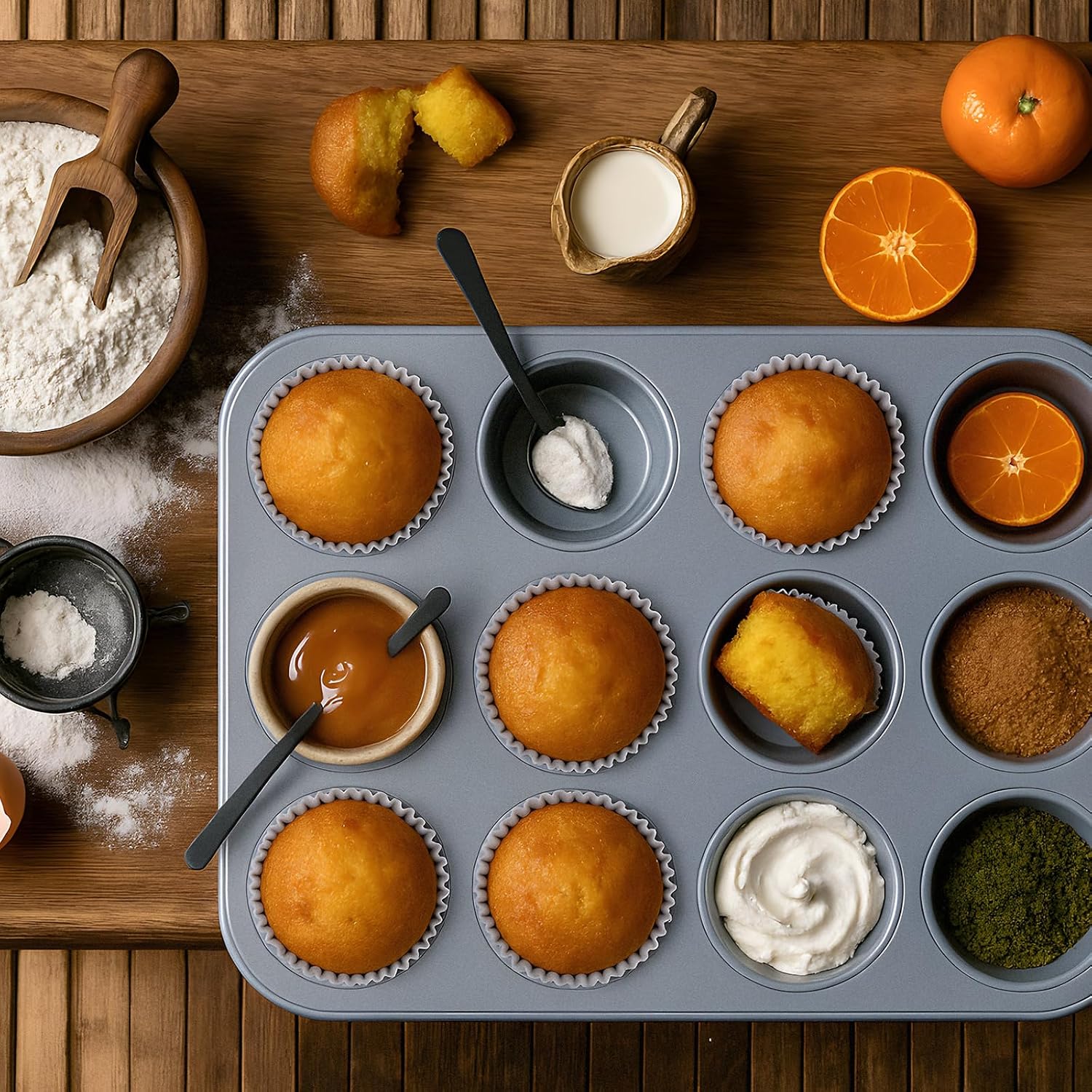2 Set Mini Muffin Pans Carbon Steel Nonstick Bakeware for Oven Mini Cake Tart Quiche (12-cup&24-cup)