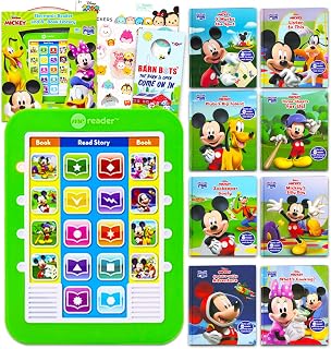 Mickey Mouse Electronic Me Reader Library with Sound Book for Boys Bundle | 8-Pk Mickey Storybooks Plus Stickers, More ~ Mickey Mouse Read Aloud Talking Books for Toddlers, Kids Early Learning Toys