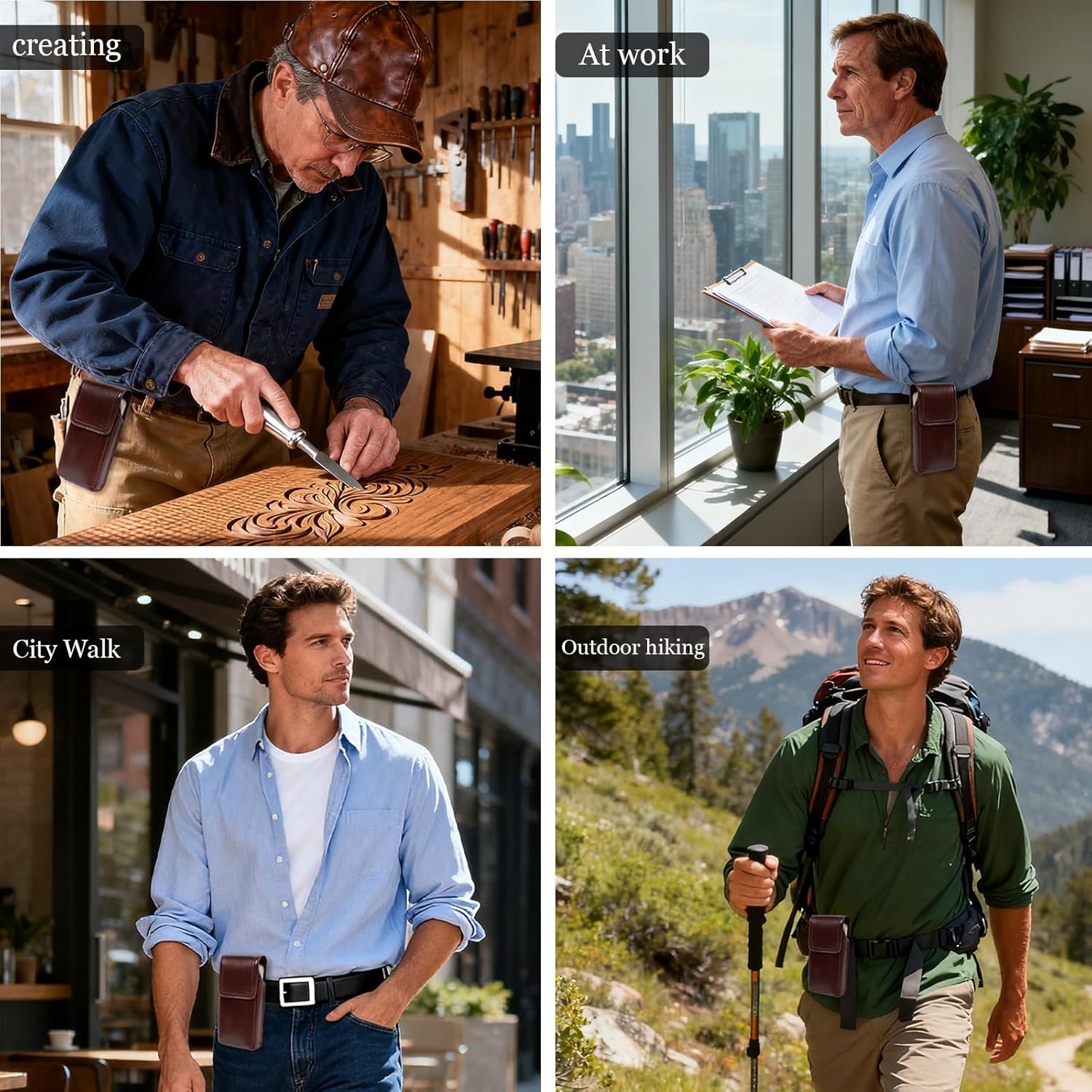 Leather Phone Holster - Genuine Full-Grain Buffalo Leather Cell Phone Holsters - for iPhone 16, 15, 14, 13pro, Galaxy S24, S23, S22-7.3" X 3.8" (Coffe, Large)