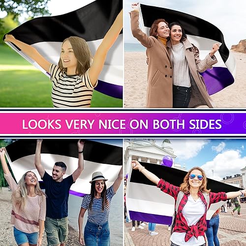 Miniatura 5 de Eugenys Bandera del orgullo asexual de 3 x 5 pies, collar asexual gratuito incluido, se ve muy bien en ambos lados, bandera asexual LGBT grande con