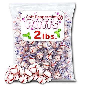 Soft Peppermint Puffs, Natural 2 Pound Net Wt. 32oz. Soft Candy Peppermints