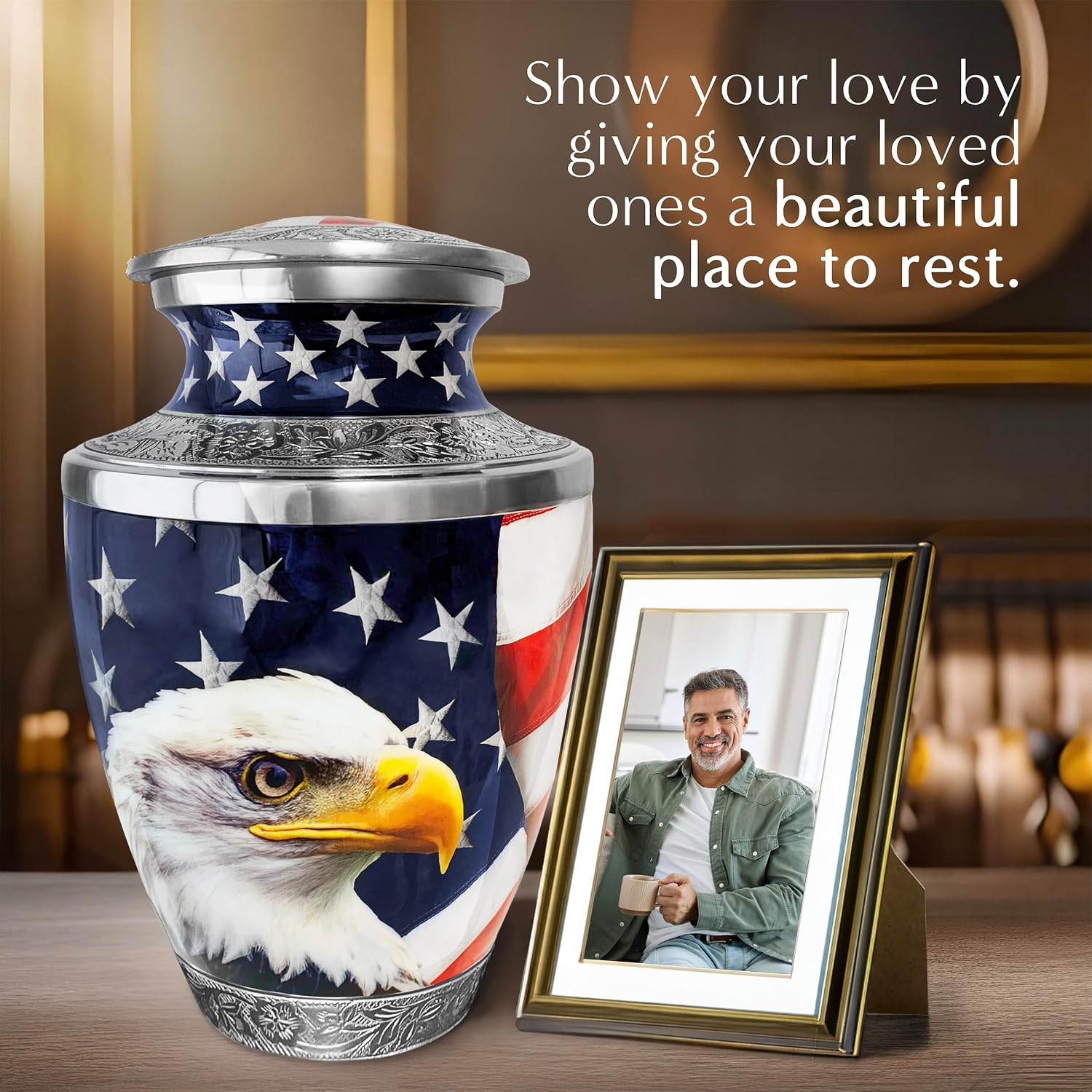 American Eagle Urn for Ashes Adult Male – Large Patriotic Cremation Urns for Human Ashes Adult Man & Women – Memorial Funeral Urn for Home Display, or Burial