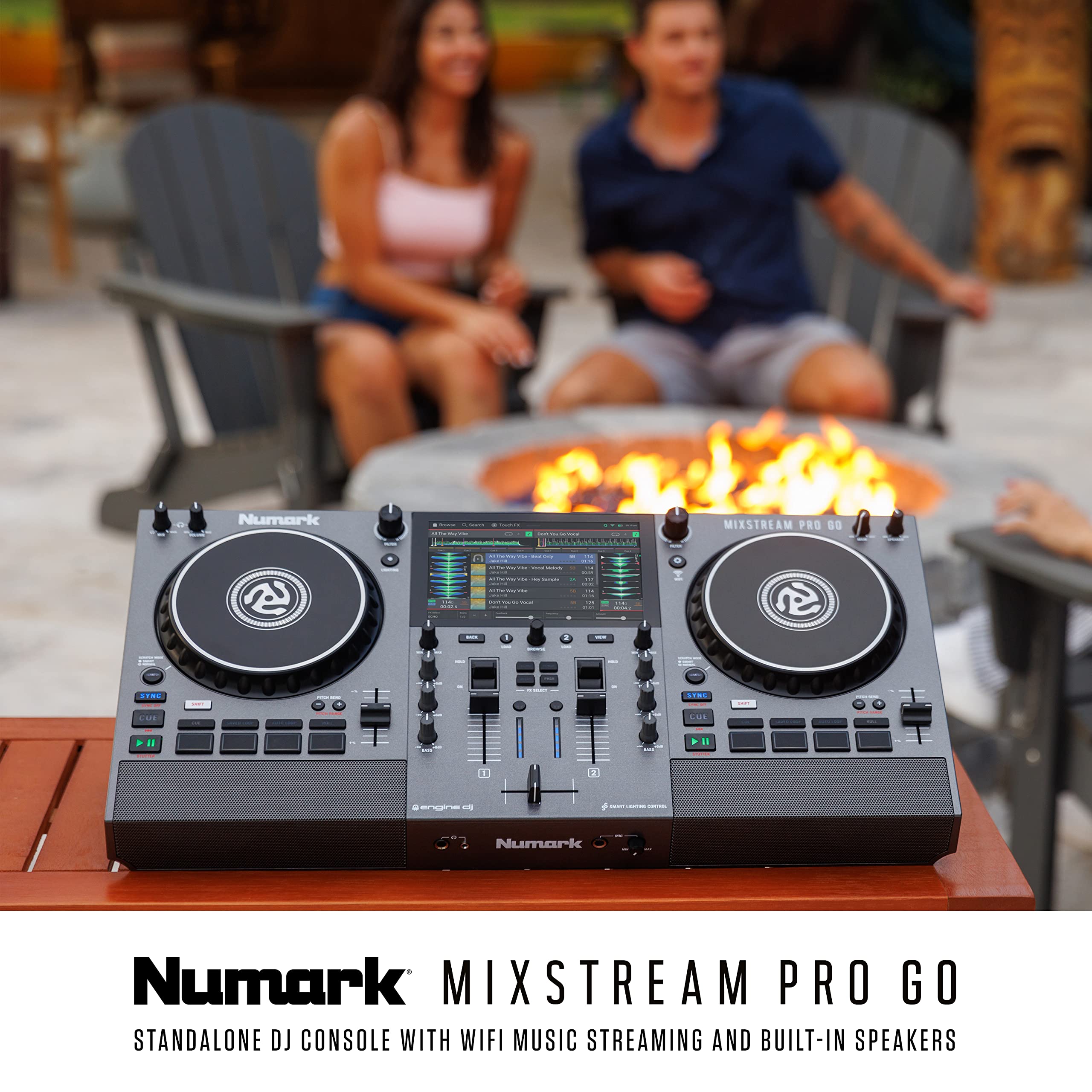 Numark Mixstream Pro Go Controller DJ z mixerem, separacją stem, głośnikami, Wi-Fi, ekranem dotykowym, kompatybilny z Serato DJ