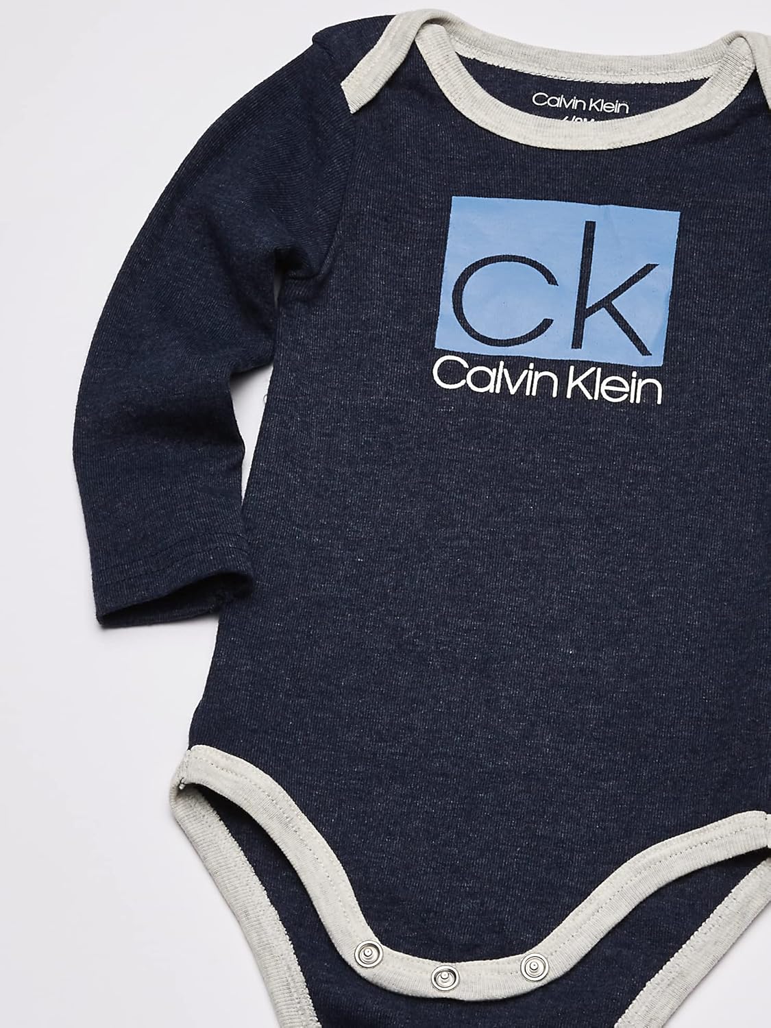 Calvin Klein baby-boys 3 Pieces Pack Bodysuits 12 Months Medieval Blue/Oatmeal Heather/ Quiet Harbor