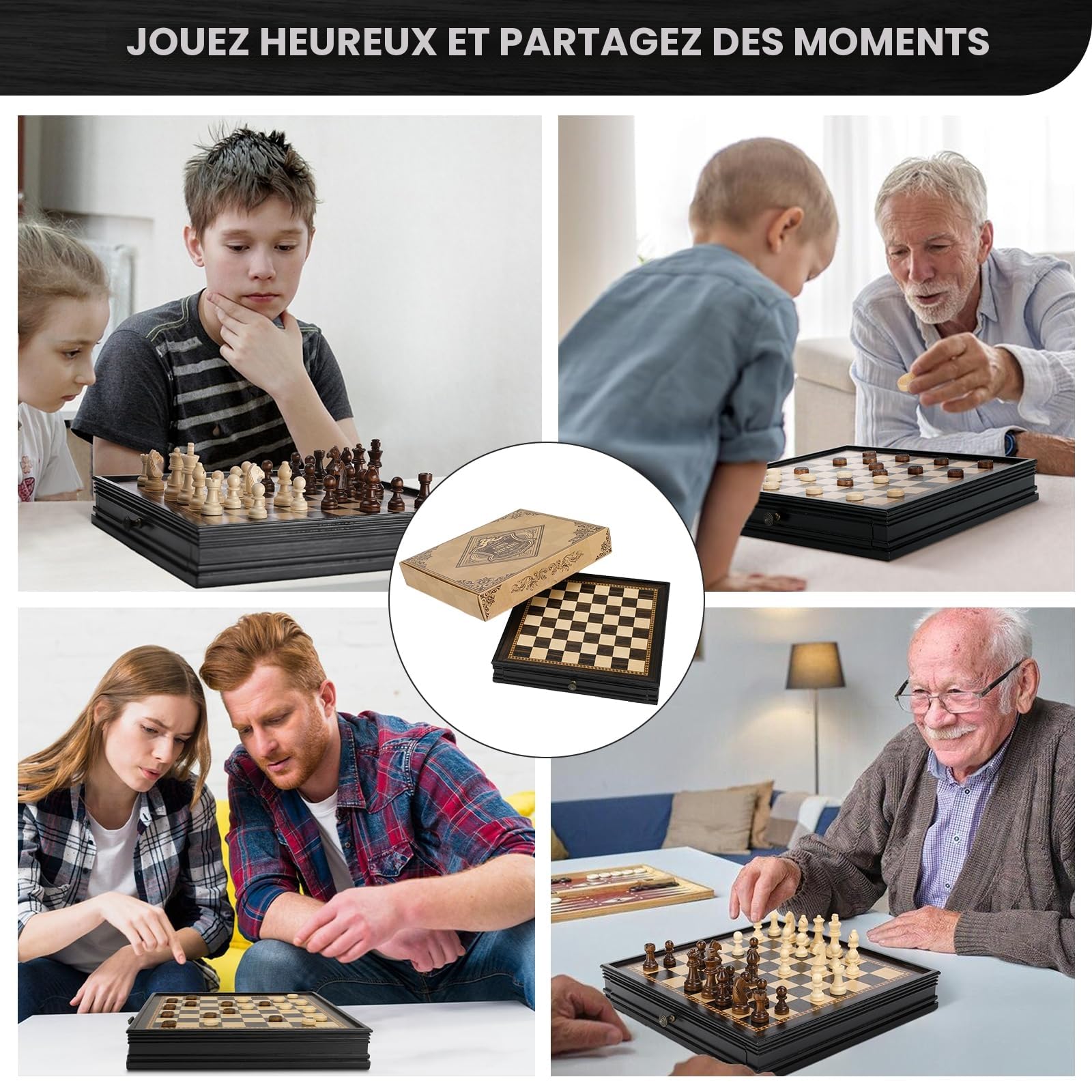Peradix Jeu d'échecs Magnétique 2 en 1 en Bois, 32 x 32 cm, Jeux d'echec Dames avec Tiroir et 2 Pièces Dame, échecs Bois Echequier pour Enfants et Adultes