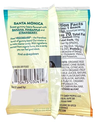 Miniatura 4 de VegoBears Santa Monica - Paquetes de bocadillos de gomitas veganas de Santa Mónica, ositos de goma frutales orgánicos, sin OMG, gomitas de plátano,