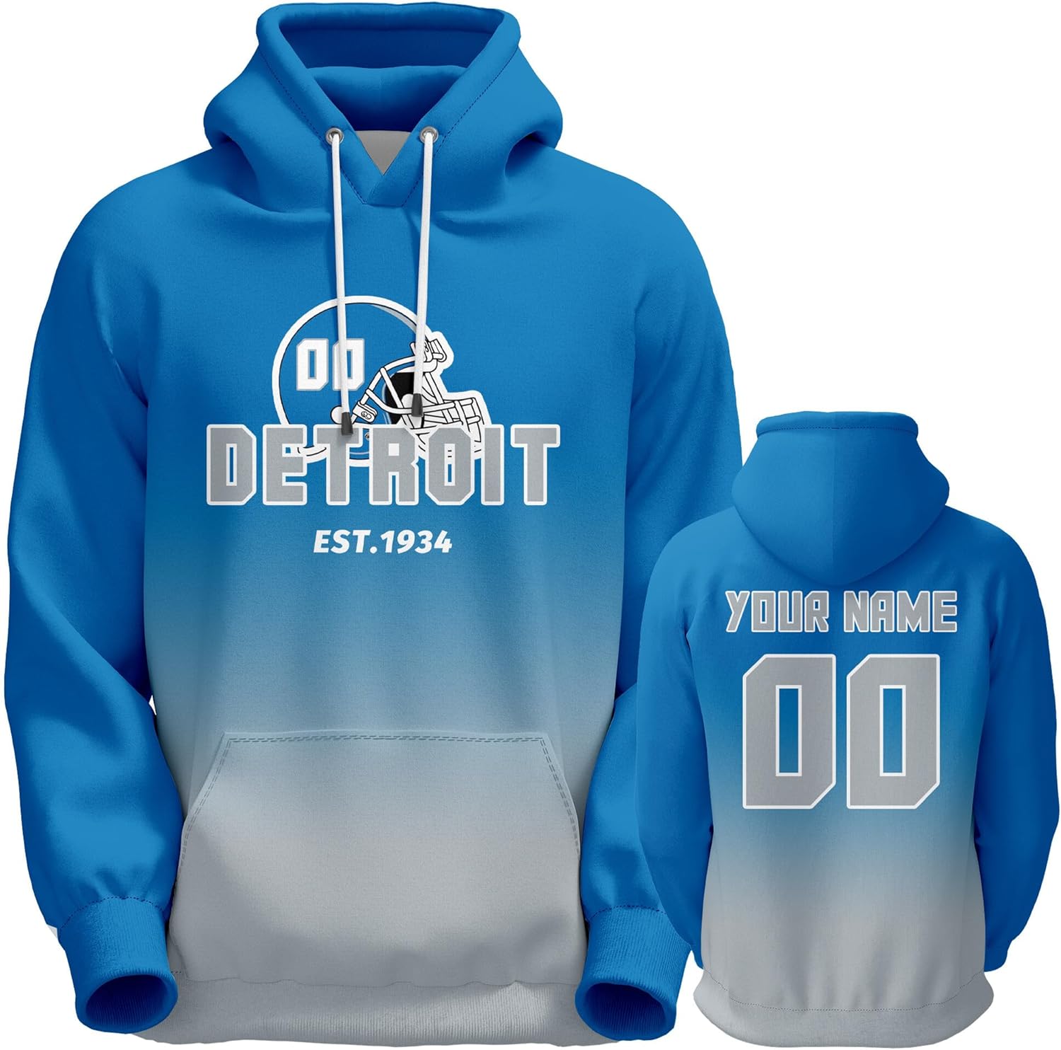 DDJAM Custom Men's Hoodie Football City Fans Gifts for Men Women Youth Pullover Hooded Sweatshirt Personalize Name & Number