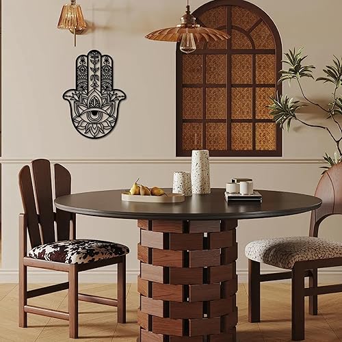 Miniatura 5 de Slickss Hamsa Mano de Fátima - Arte de pared de metal, protección contra el mal de ojo, arte de pared espiritual, arte de pared de geometría sagrada