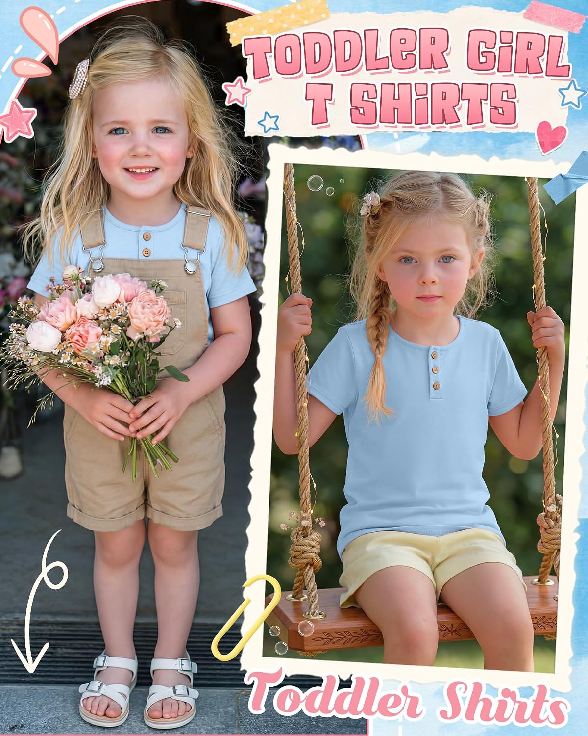 Halfchet Toddler Girls Henley Neck Shirt Short Sleeve Button Loose Fit Top Casual Basic Soft Summer Kids Baby Tee