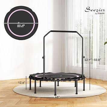 Soozier 45/48 Rebounder Trampoline for Adults, 440lbs Foldable Mini Trampoline with Adjustable Handle, Quiet and Safe Bungee Rebounder Jumping Cardio Trainer for Indoor Outdoor Fitness Workout