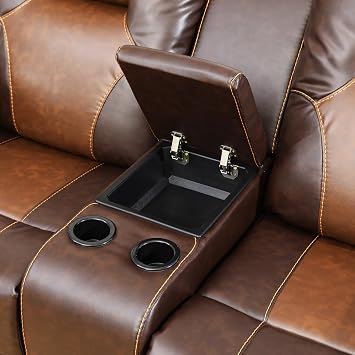 Leather Reclining Sofa Set, Brown Recliner Couch Sets 3 Piece with Storage Console, Cup Holder, Drop Down Table for Living Room, Bedroom, Office(Sofa, Loveseat and Chair)