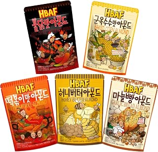 [Official Gilim HBAF] 5 Flavors Almonds Tteokbokki 120g, Garlic Bread 120g, Honey Butter 120g, Spicy Hot Chicken 120g, Baked Corn 120g, Wholesome Korean Almond Nutritious Snack Gift Party Pack