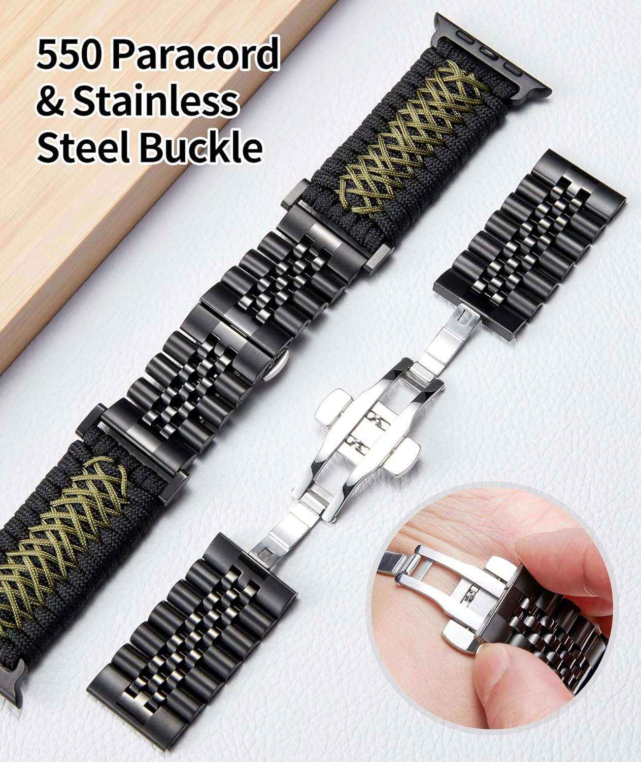 BINLUN Compatible with Apple Watch Band 49mm 46mm 45mm 44mm 42mm 41mm 40mm 38mm Braided Paracord Stainless Steel Sport Watch Strap Fit for iWatch Ultra Series 11/10/9/8/7/SE/6/5/4/3/2/1 for Men Women - Image 2