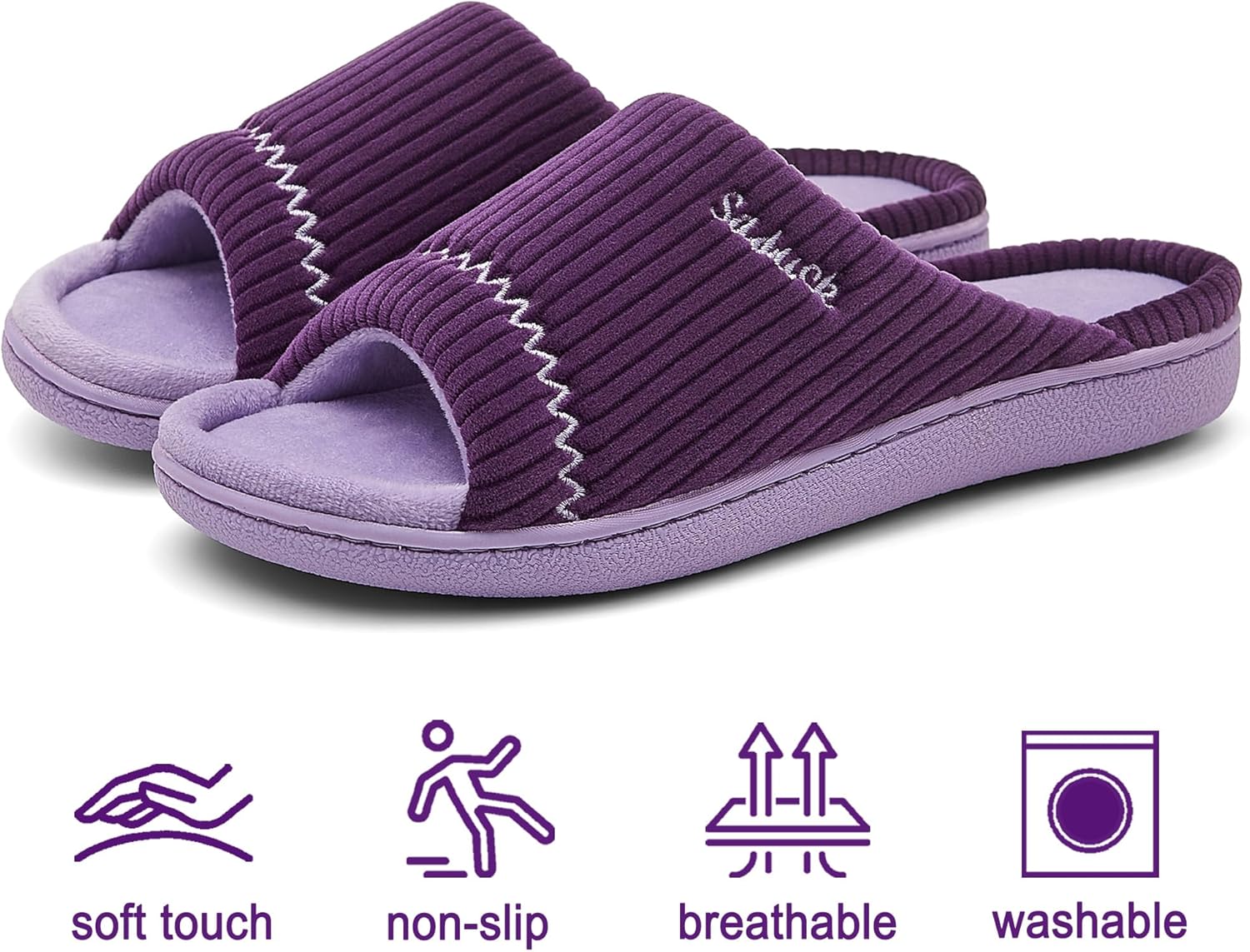 Open Toe Summer Slippers for Women - Arch Support Comfy & Cute Slip-On Indoor/Outdoor House Slippers with Non-Slip TPR Outsole