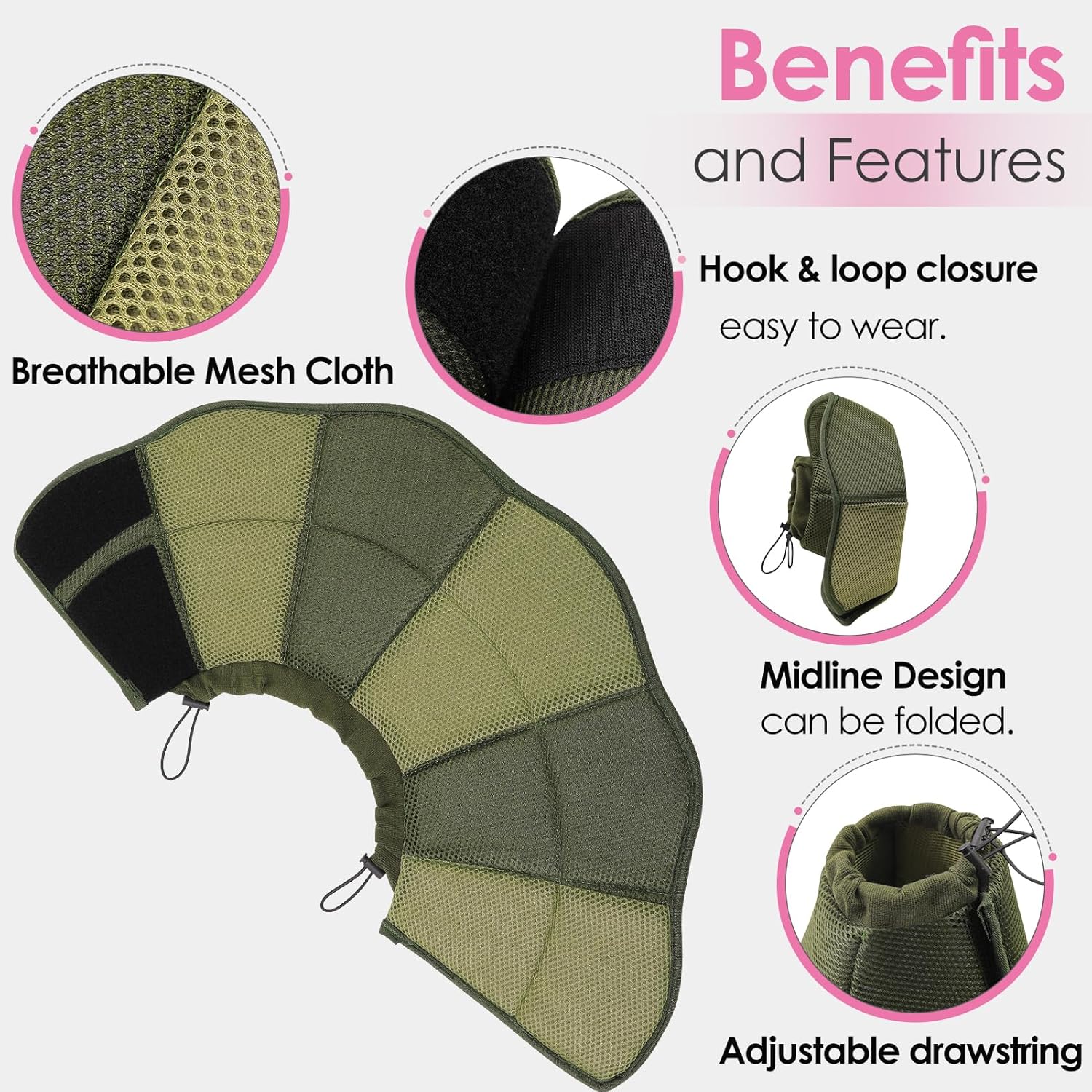 AOFITEE Dog Cone - Soft Cones Dog After Surgery, Comfy Cones for Dogs to Stop Licking, Adjustable Small Dogs Cone Collar for Wound Healing, Elizabethan Pet E-Collar, Army Green Small