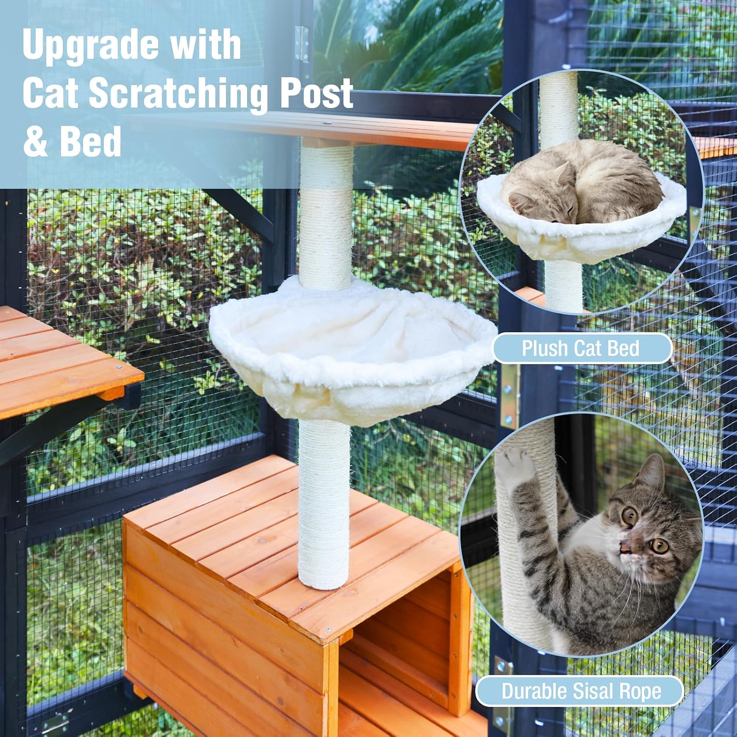 70.1’’ Large Catio Outdoor Cat Enclosure, Weatherproof Walk-in Cat Cage with Hammock and Scratching Post for Multiple Cats, Cat Patio with Platforms and Resting Boxes (Brown)