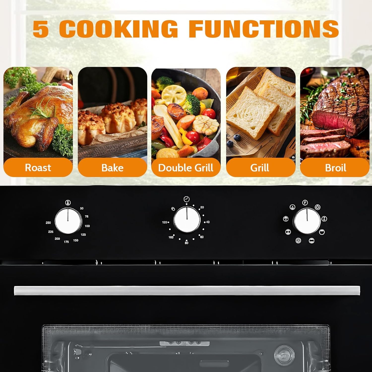 24 Inch Built-in Electric Single Wall Oven, 2.5 Cu.Ft Electric Oven with Convection Bake,8 Cooking Functions,3000w Fast Preheat & Defrost, Stainless Steel Interior,3 Layer Tempered Glass Door