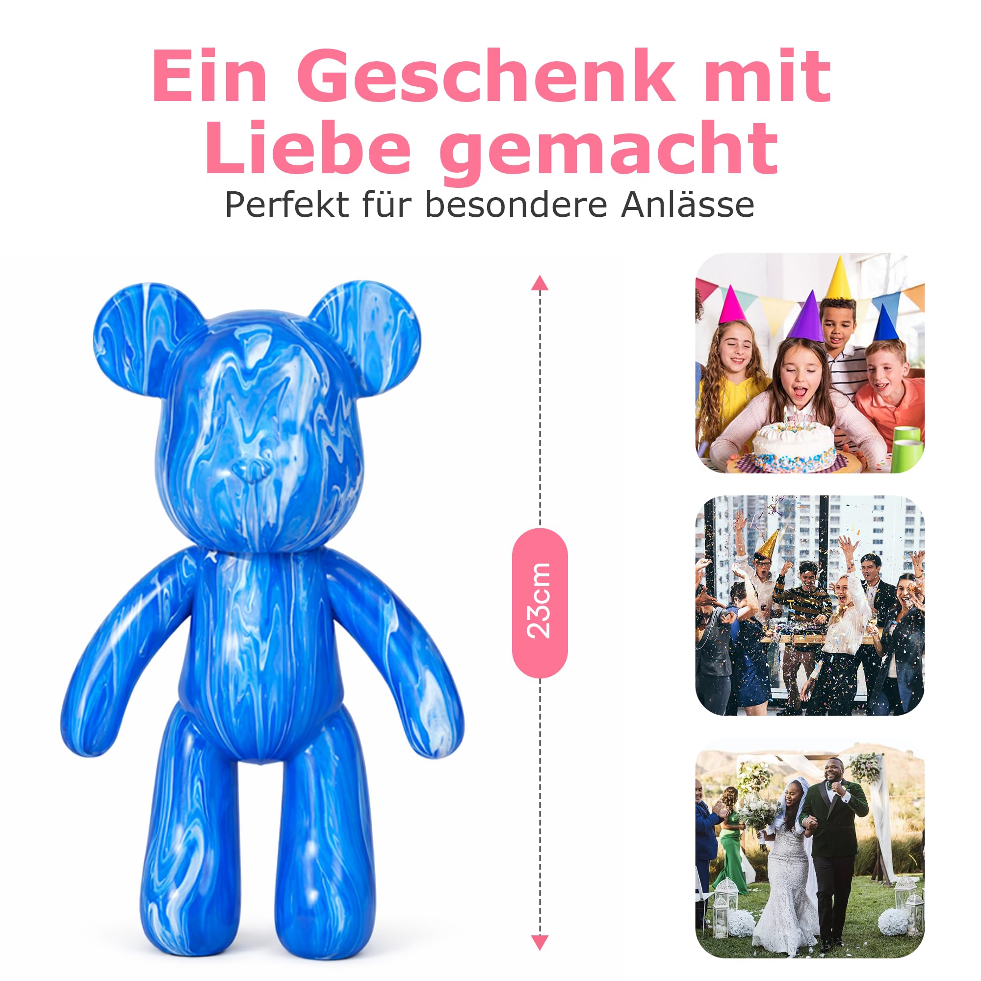 Generisch Kit per decorazione domestica fai da te, con statuetta a forma di orsetto bianco da pitturare, incl. 3 pitture liquide, pennello, tovaglia e grembiule (blu)