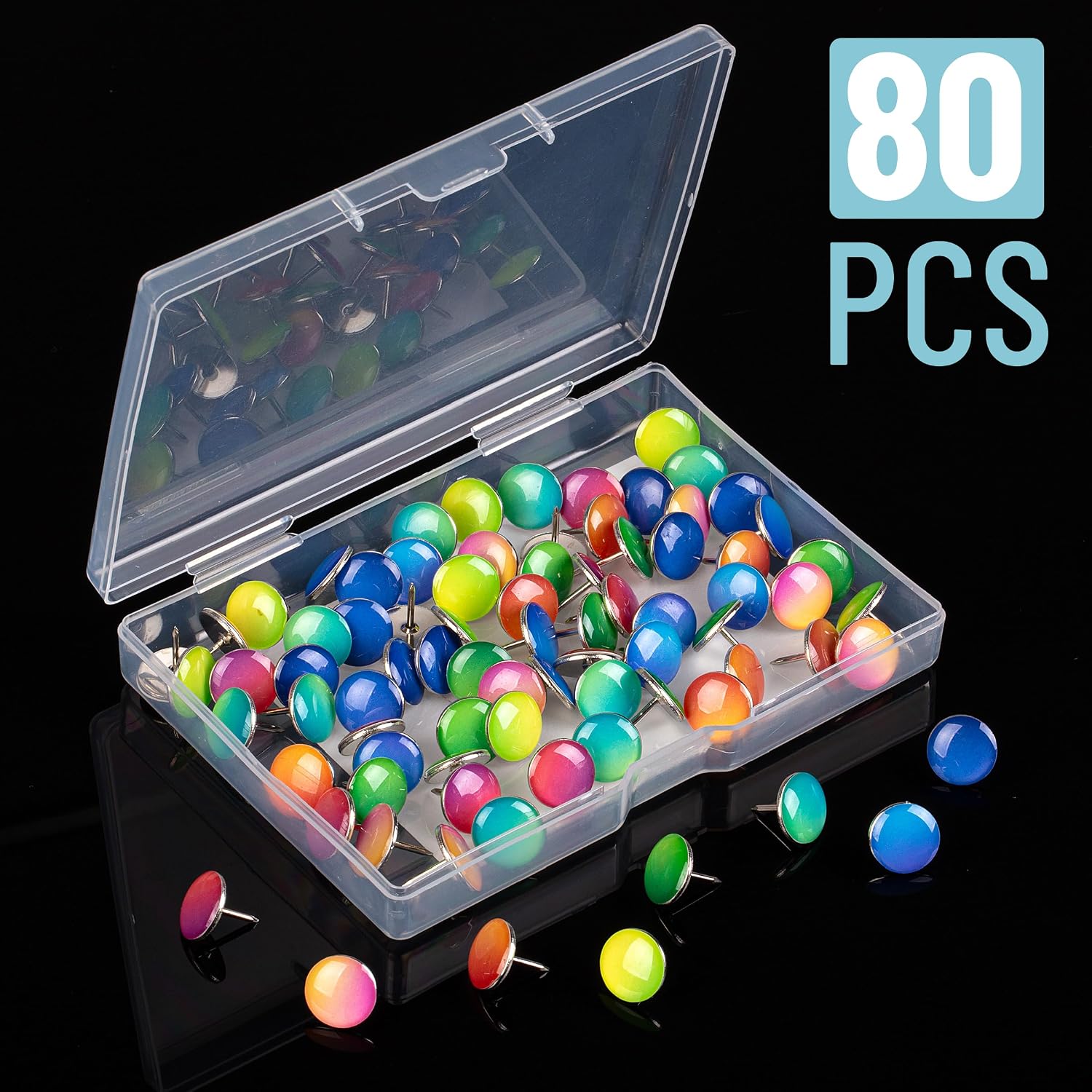 Mr. Pen- Flat Thumb Tacks, 80 Pack, Colorful image 2