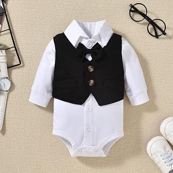 Aalizzwell Baby Boys Gentleman Outfit 3 Piece Formal Suit Set with Snaps