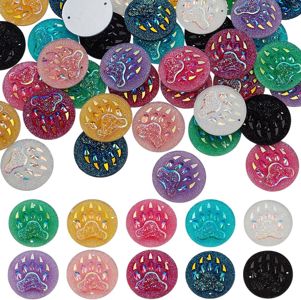 FINGERINSPIRE 40 Pcs 10 Colors Round Resin Flat Back Cabochons 1 inch Diameter with Two 1.2mm Hole Links Colorful Cabochons Colorful Teardrop Gems Mixed Round Stone Gems Claw Marked Gemstone Cabochon