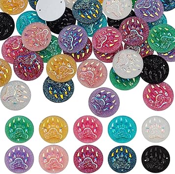 FINGERINSPIRE 40 Pcs 10 Colors Round Resin Flat Back Cabochons 1 inch Diameter with Two 1.2mm Hole Links Colorful Cabochons Colorful Gems Mixed Round Stone Gems Claw Marked Gemstone Cabochon