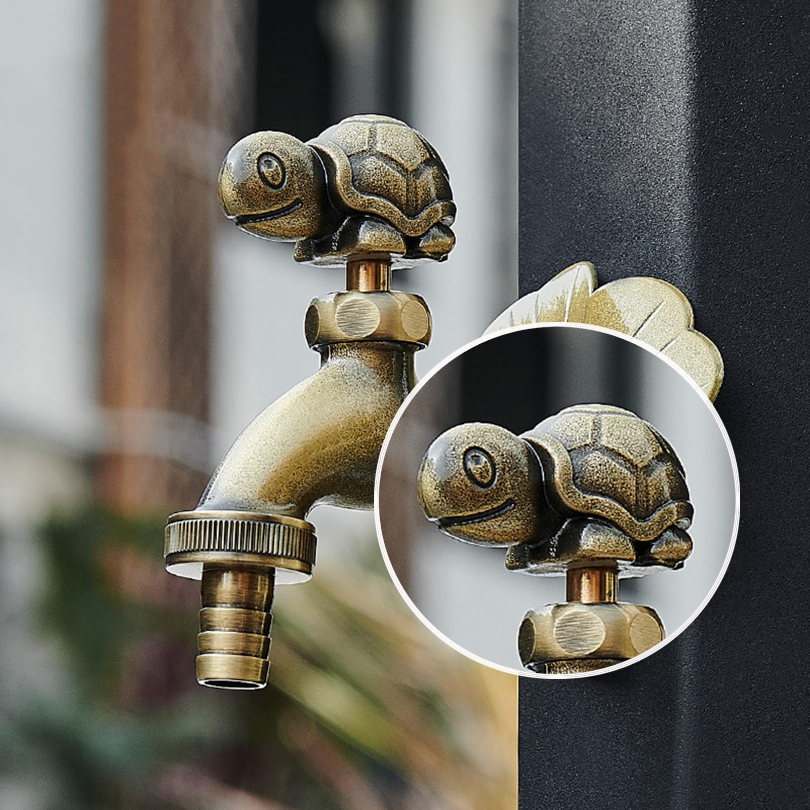 Wasserhahn Außen Wandmontage G1/2 Schildkröte Messing Wasserhahn Gartenschlauch Einzelloch,Schwarz