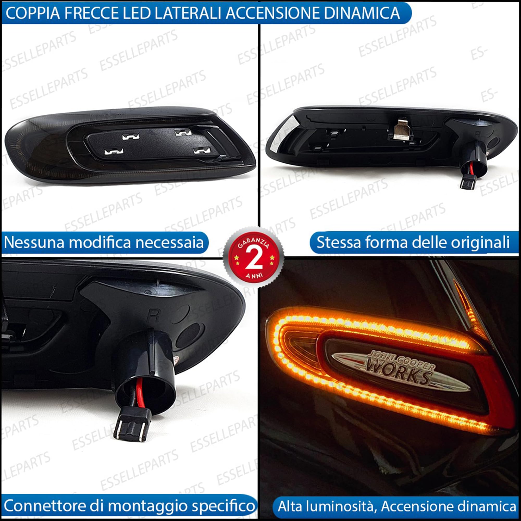Coppia Frecce Laterali Nero Fumé Progressive Dinamiche A Led per Mini Cooper F55 F56 F57, Clubman F54, Plug and play Canbus nessun errore