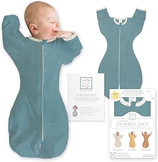 SwaddleDesigns Transitional Swaddle Sack, Cotton, Heathered Teal, 0-3mo