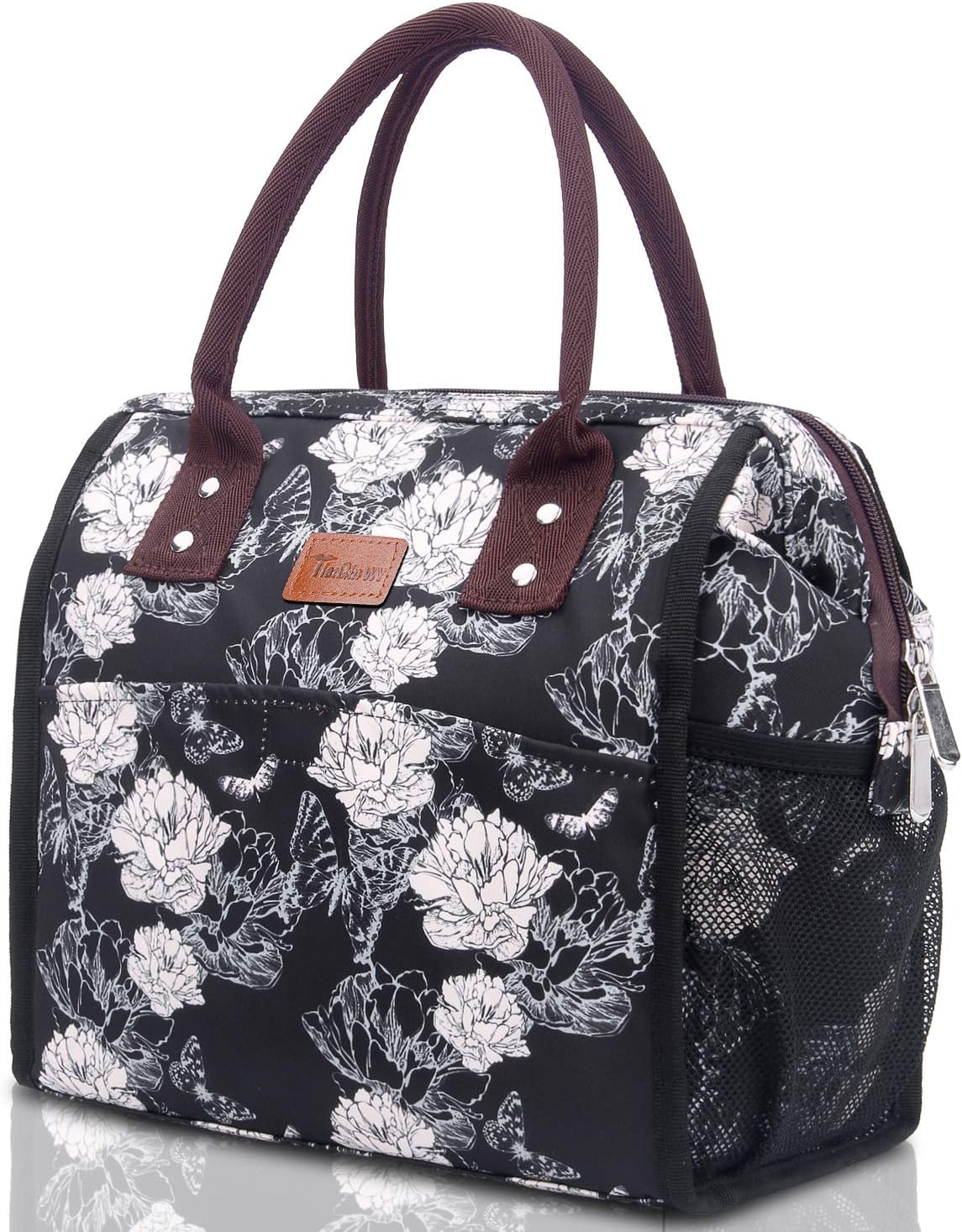 Lunch Bag for Women, TianQin WY Insulated Large Lunch Bag with Wide Opening, Lunch Tote Bag Lunch Box Cooler Bag Lunch Organizer for Women Adults (black)