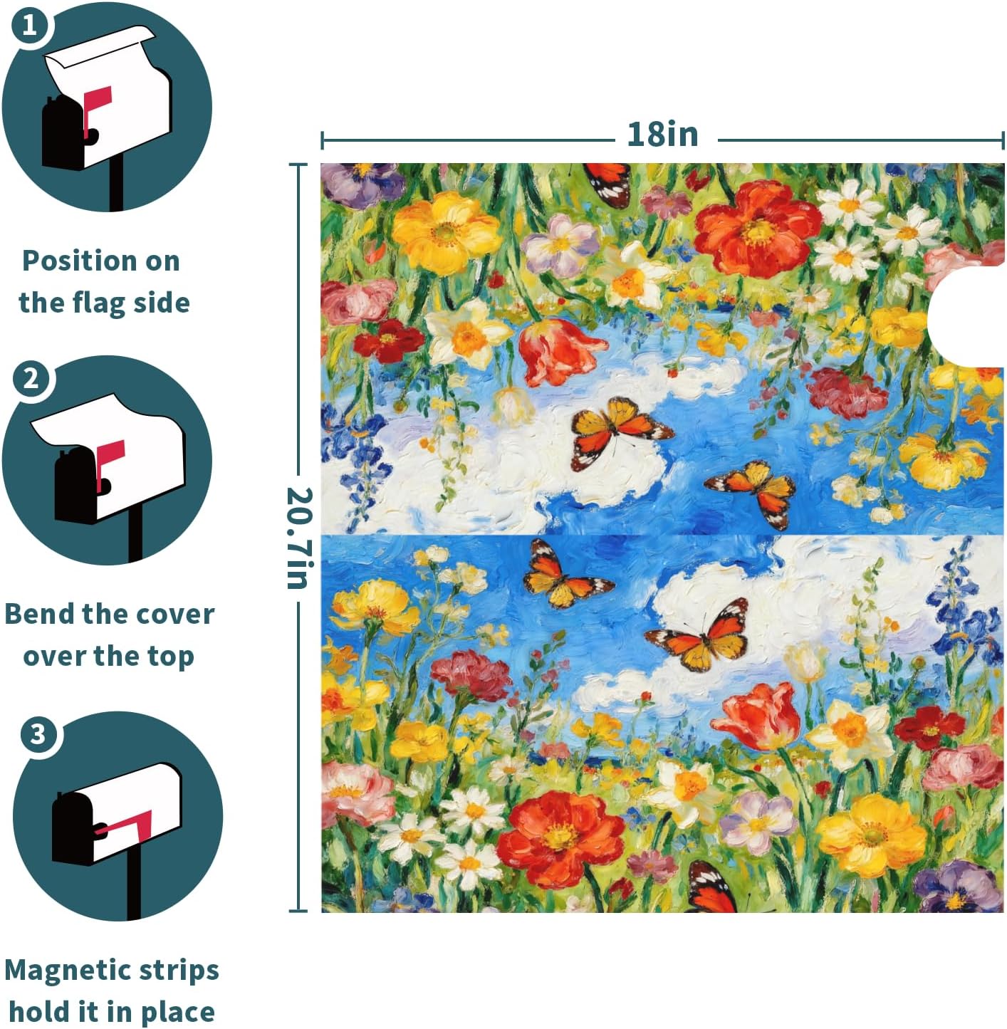 Watercolor Floral Mailbox Covers Magnetic Standard Size, Spring Summer Outdoor Decorative Letter Box Cases for Home Garden Outside Decor, 21x18 Inch,Colorful Flowers Butterfly