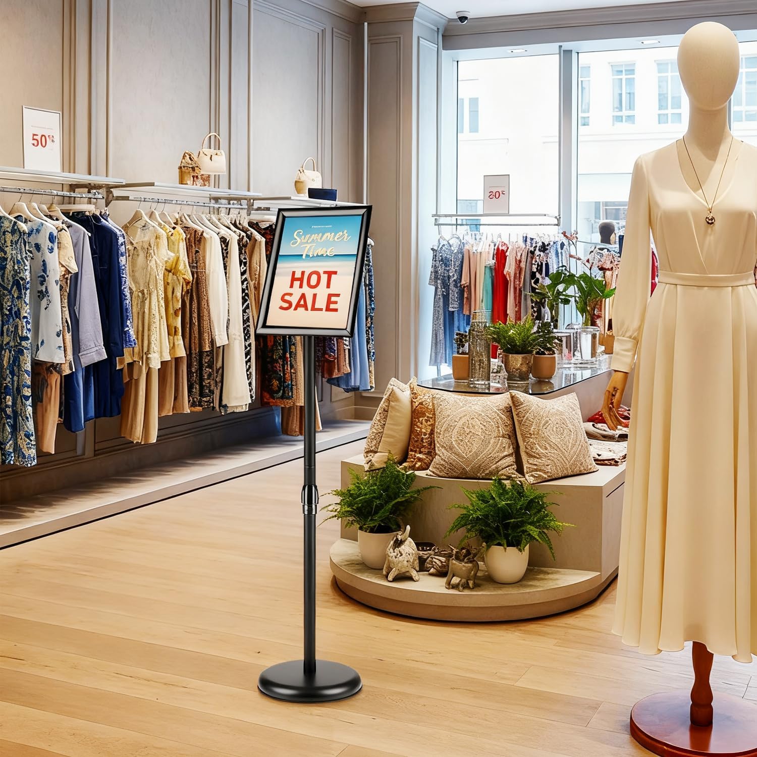 RedChili Sign Holder Stand 8.5x11 Inch, Adjustable Floor Standing Sign Holder Signage Stand with Aluminum Snap-Open Frame Vertical Horizontal View Display For Malls Schools Restaurants (Black, Sharp Corner) - Image 4