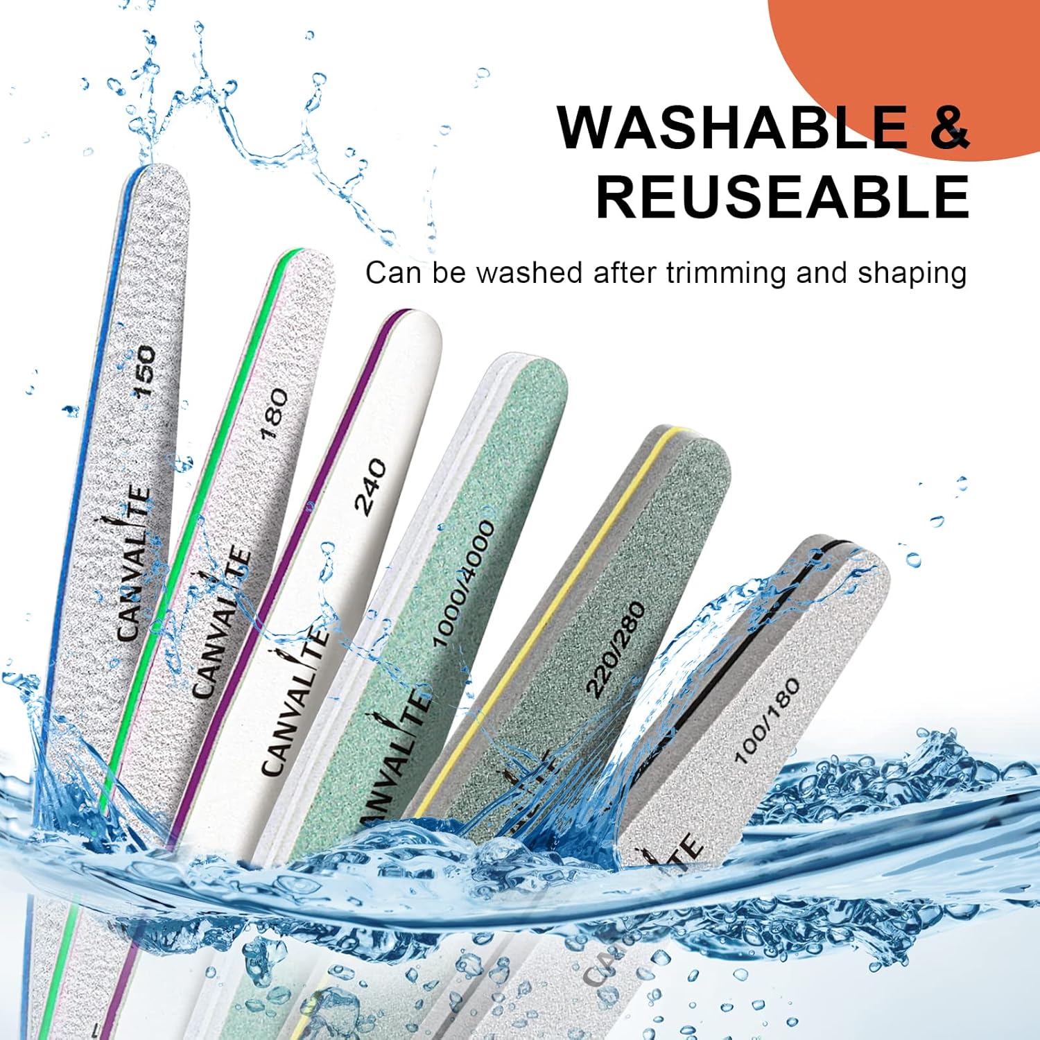 Nail Files Canvalite Nail File and Buffer Professional Emery Boards Washable Double Sided Reusable Manicure File for Home and Salon Use 6 PCS : Beauty & Personal Care