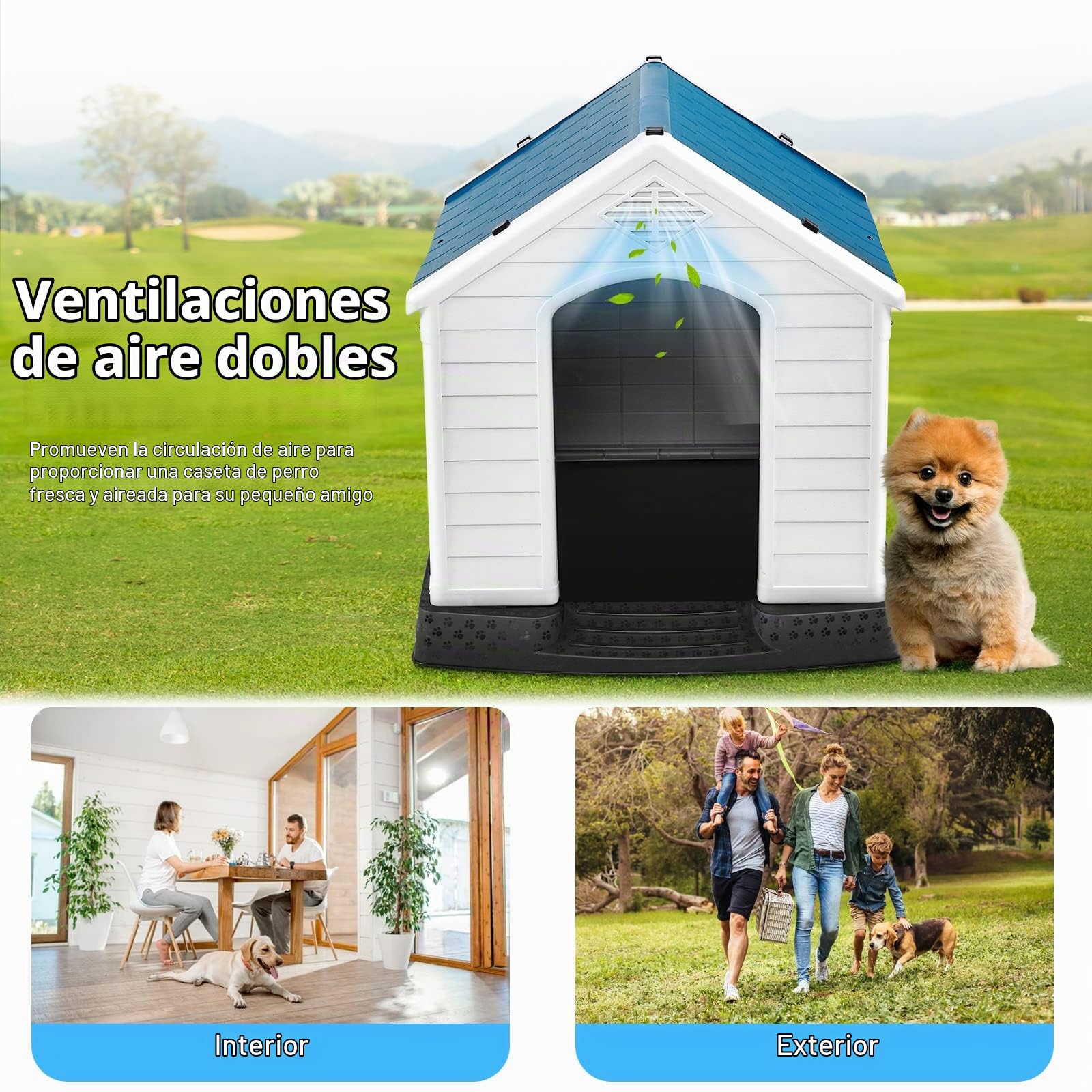 GOPLUS Caseta de Plástico para Perros, Casa para Interior y Exterior, Caseta para Perros con Sistema de Ventilación y Dispositivo de Sujeción, Estable y Resistente a Los Arañazos (S,Azul)