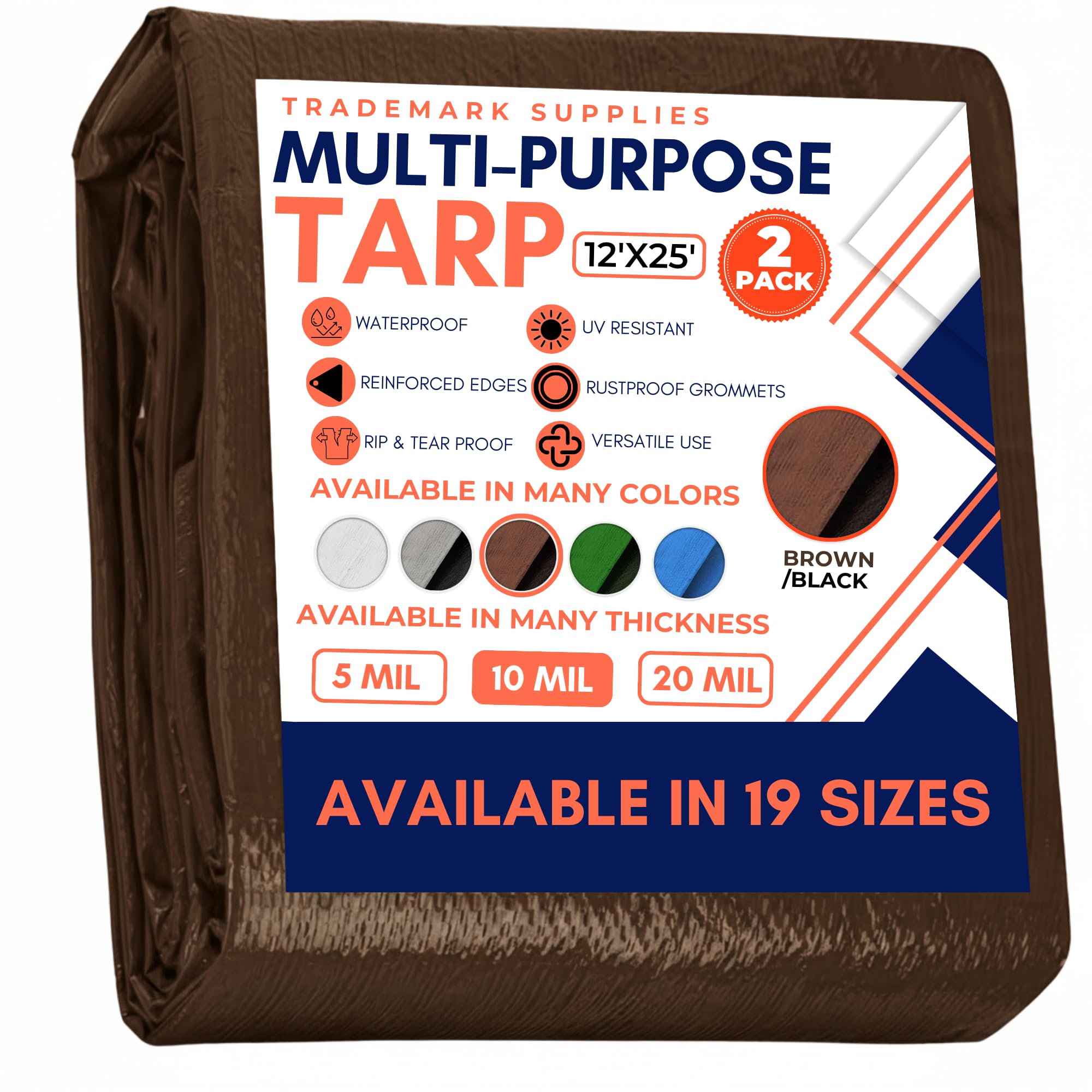 Tarp Cover Brown/Black Heavy Duty 8'X10' Thick Material, Waterproof, Great for Tarpaulin Canopy Tent, Boat, RV Or Pool Cover (8X10 Heavy Duty Poly Tarp Brown/Black) — view 13