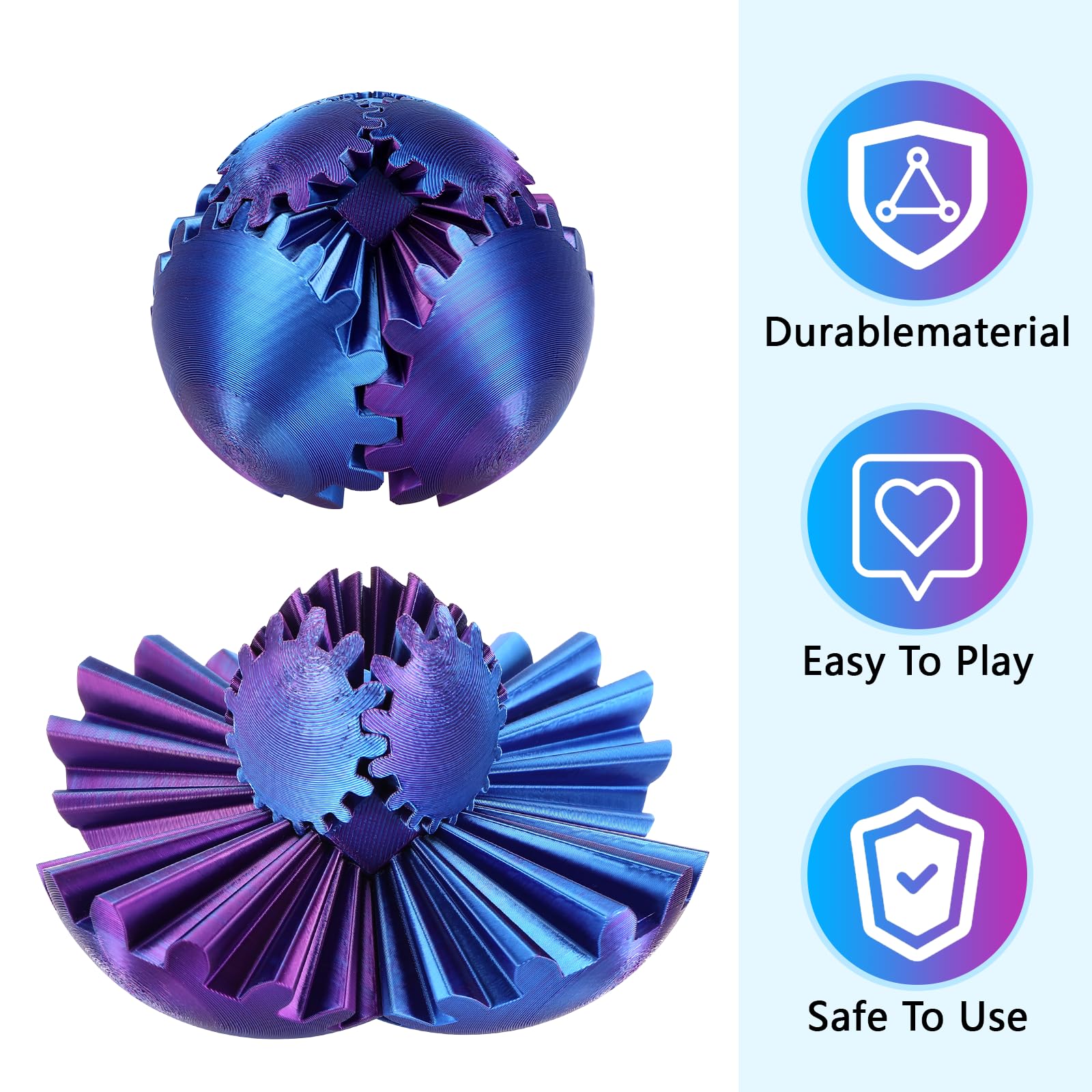 Farerkass Fidget de Bola De Engranaje Impreso en 3D, Esfera de Engranajes, Juguete de Bola de Engranaje, Juguete Antiestrés con Forma de Cubo Y Esfera de Engranaje, Hilandero de Cubo (Azul Morado)