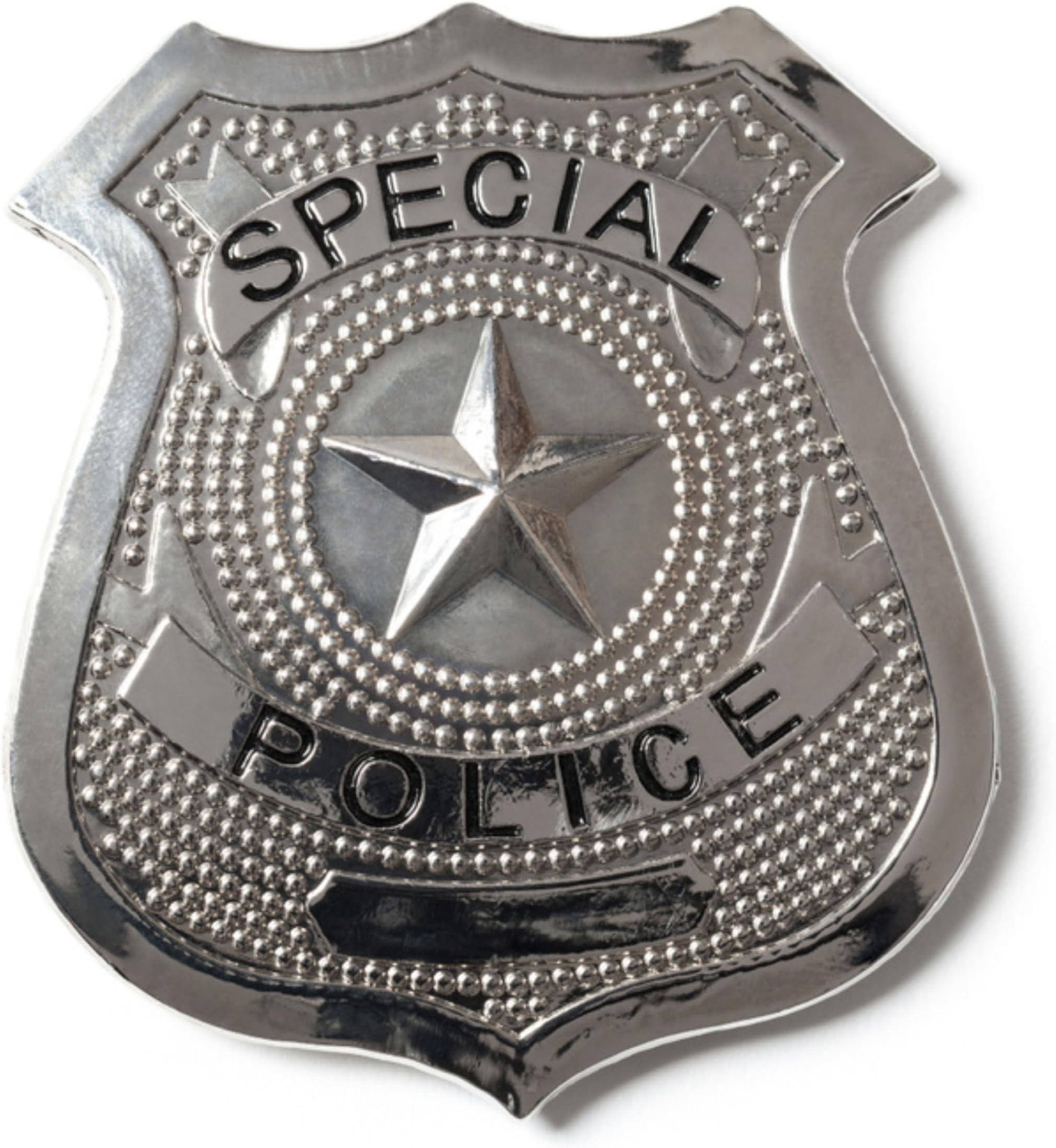 Henbrandt Adult Silver Police Badge With Star Decoration - Special Metal Badge for Halloween Zombie Officer NYPD Cops and Robbers Cosplay - Unisex Fancy Dress Accessory