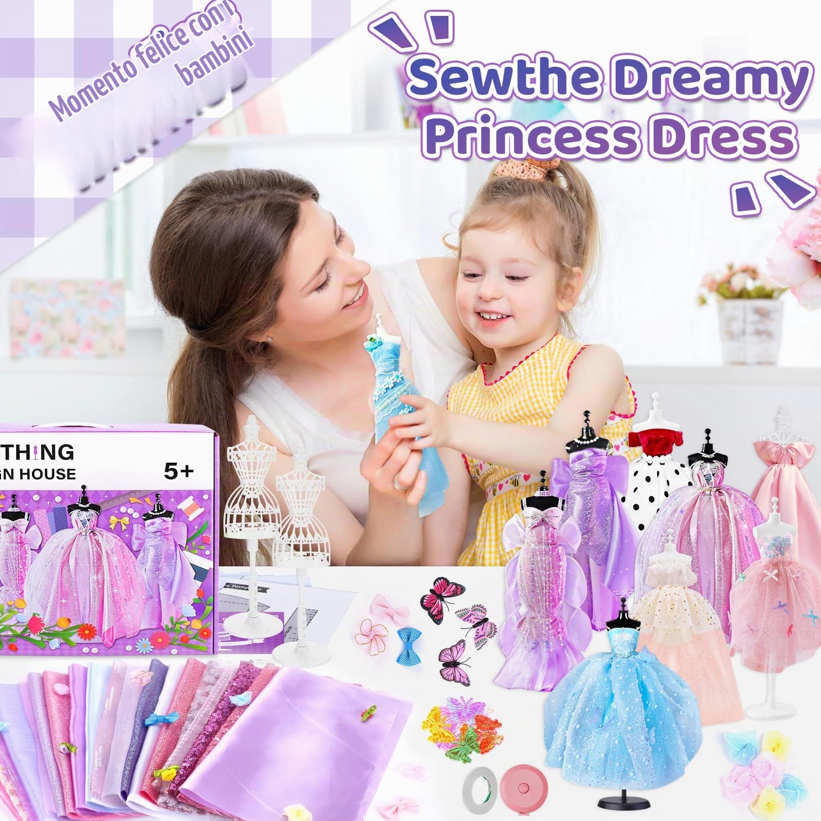 BBWELL Kit di Design di Moda per Ragazze,1200+Kit per Arte e Artigianato Creativi,Lavoretti Creativi Arte e Artigianato Fashion Designer Kit,Cucito Giochi Lavoretti per Ragazze 6-12+ Anni Regali