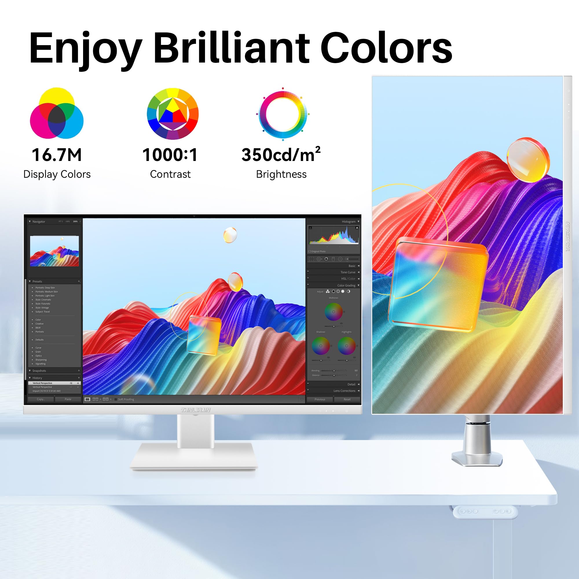 Nahaufnahme des Thinlerain Monitors mit seinem schlanken, modernen Design und dem 4K UHD-Display.