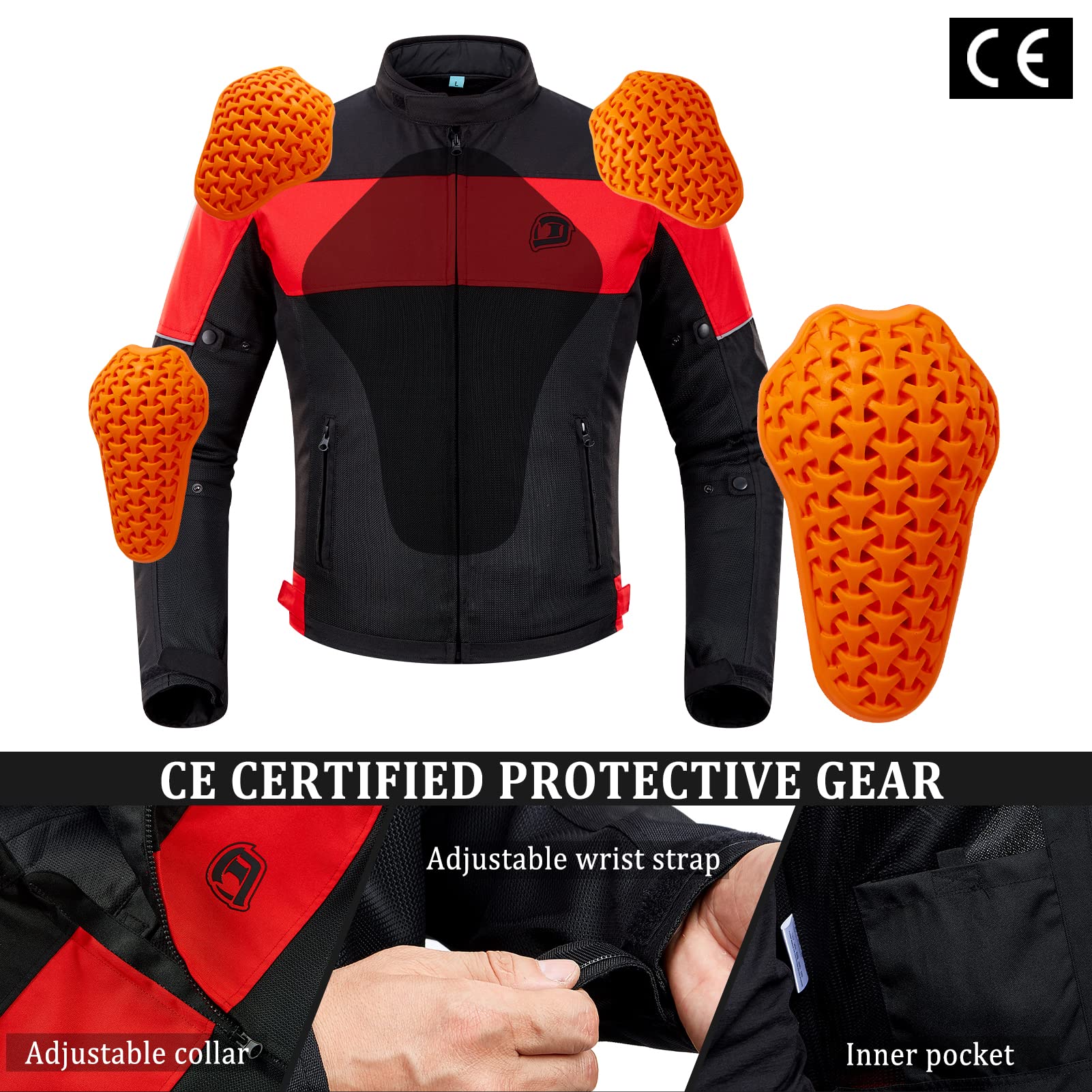 BORLENI Blouson Moto Été Homme en maille Respirant Homologué CE Protections Amovibles aux Coudes et Épaules Niveau 2 Certifié