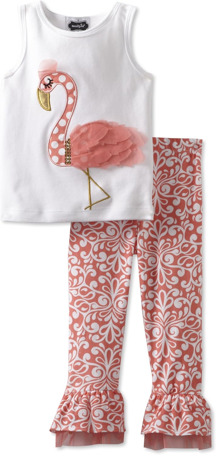 Mud Pie Little Girls' Flamingo Top and Pant Set, Pink, 4T