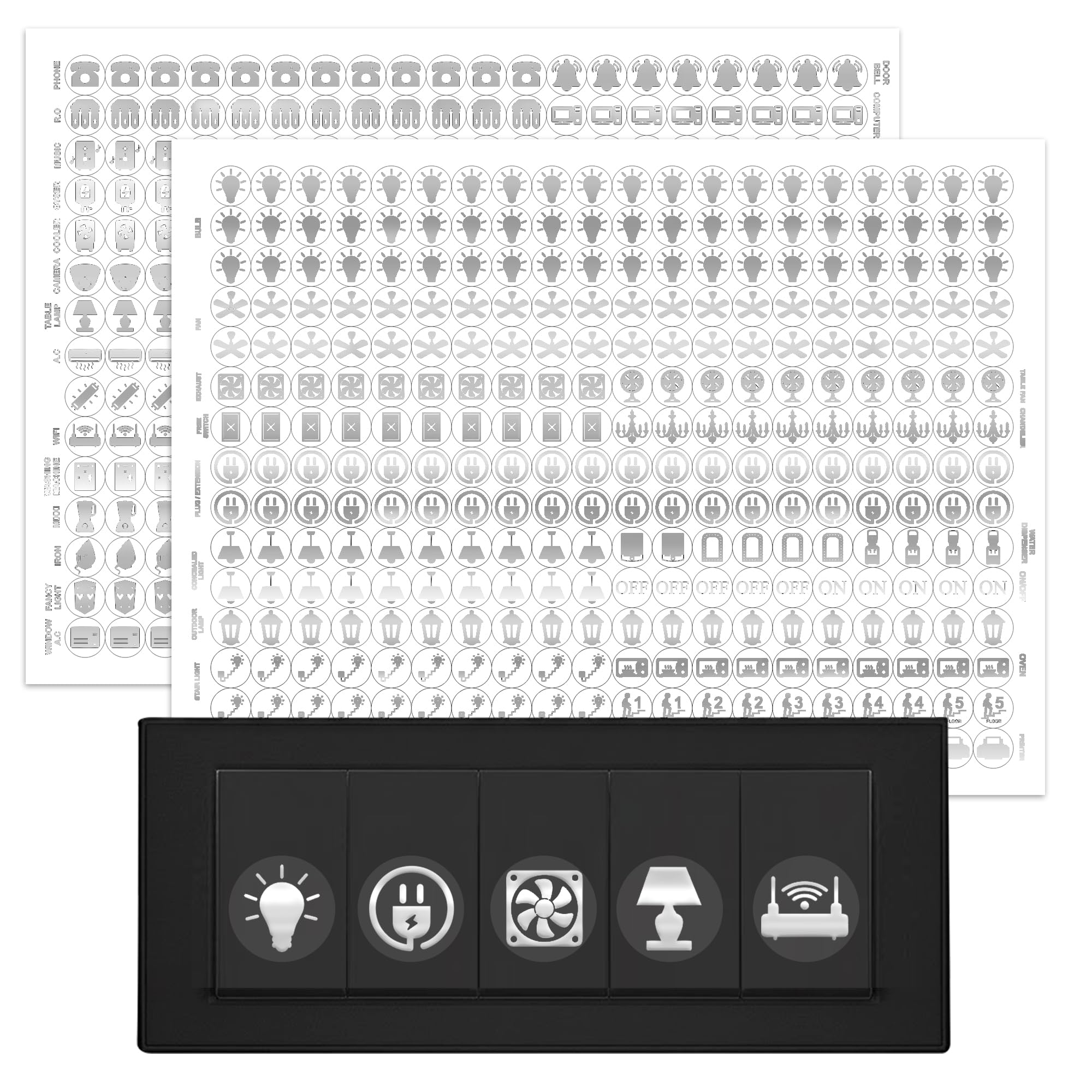 GLUN® Royal Gold 600 Vinyl Switchboard Stickers | 60+ Luxury Embossed Finish Icons for Fan, Light, AC & Home Switch Buttons — Amazon image 13