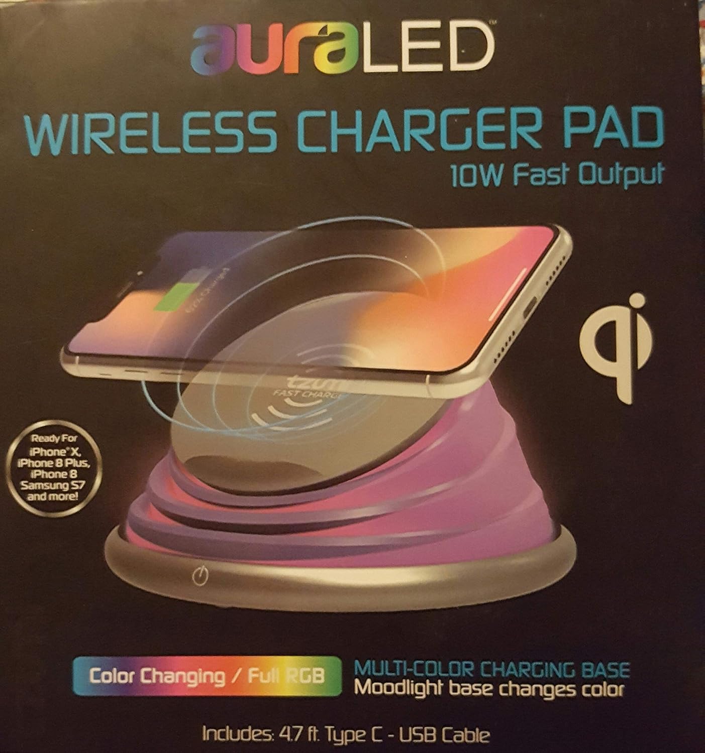 Tzumi Aura LED 10WATT Wireless Charger,Black,5766