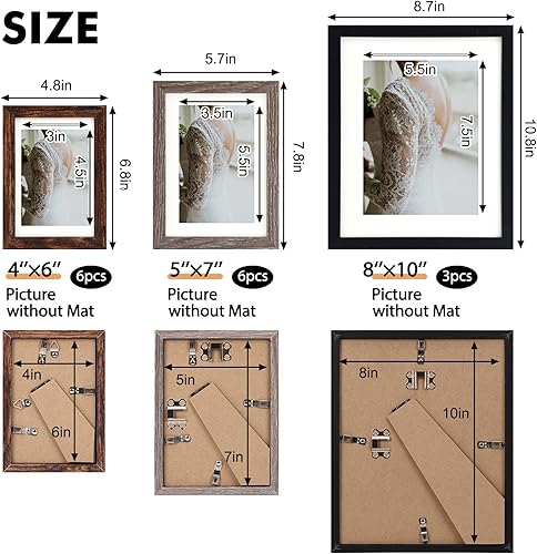 Miniatura 2 de Fixwal Juego de marcos de fotos, 15 marcos de pared en 3 acabados diferentes con paspartú para fotos de varios tamaños, tres de 8 x 10, seis de 5 x