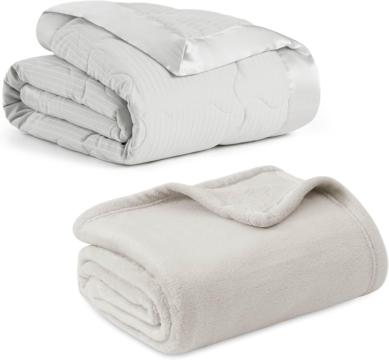 Bedsure Down Alternative Summer Blanket Grey 90x90 & Fleece Bed Blankets Linen 60x80