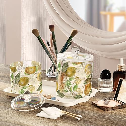 Miniatura 5 de Tarros de limón con tapas, tarros de baño, tarros pequeños, dispensador de hisopos de algodón para dormitorio, artículos esenciales para estudiantes