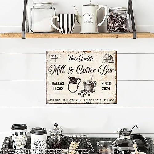 Miniatura 5 de Letrero de café rústico personalizado para decoración de cafetería, letrero personalizado de barra de café de granja, leche fresca de granja,